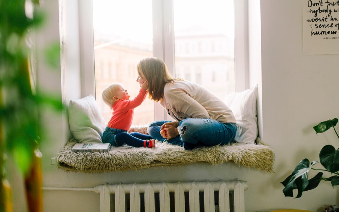 woman looking at child